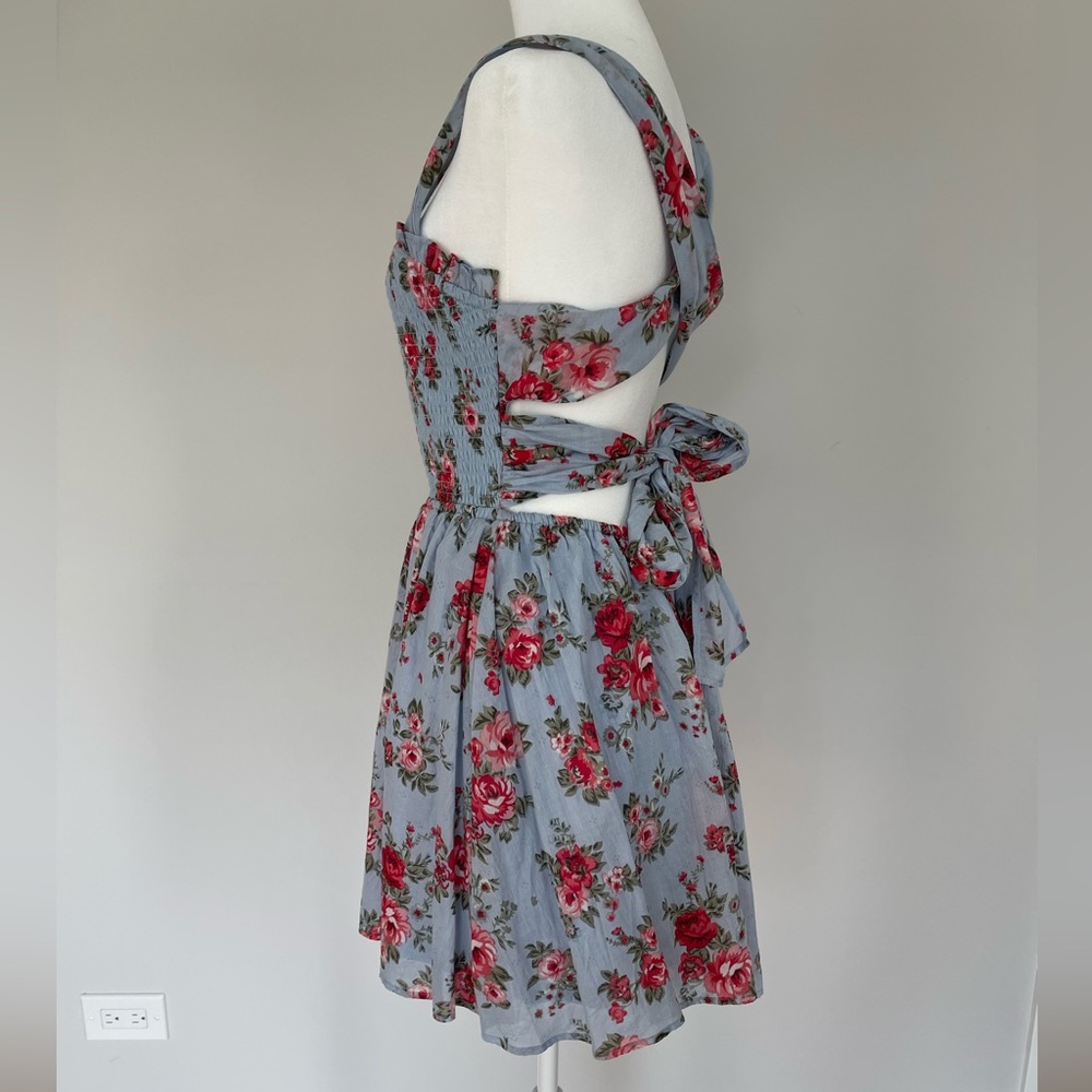 NSR blue with pink floral summer knee length dress size S Prairie Cottagecore - Picture 4 of 10